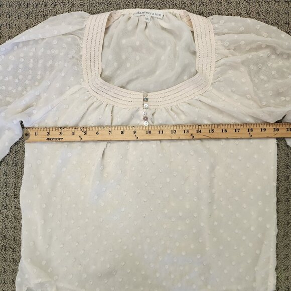 Women Sheer Ivory Top Blouse With 6 Pearl Button 3/4 Sleeve Size S - Picture 5 of 9